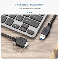 Kabel Panel Mount USB 3.0 Micro B dengan Pengunci Sekrup, Kabel Data Berpelindung Braid dengan Jaket PVC untuk Kamera, Scanner, Komputer