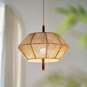 Lampe suspendue vintage américaine rétro, ronde, en corde de chanvre, en bois massif, 45 cm, 55 cm, 60 cm, pour chambre à coucher, salle à manger - Product Image 1