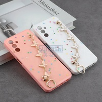 Coque Téléphone Époxy Pailletée Papillon avec Chaîne pour iPhone 16 15, Étui avec Sangle pour Tecno Spark 10 Pro, Coque de Téléphone pour Huawei