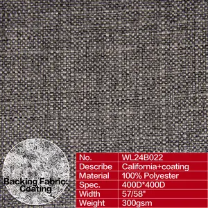 制造批发定制编织聚酯纤维100% P 400D * 400D 300gsm加利福尼亚涂层，如人造亚麻织物