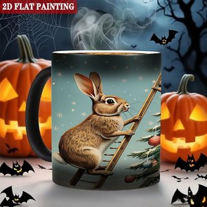 Taza Mágica de Cerámica que Cambia de Color con Calor, 11 oz, Diseño de Árbol de Navidad con Conejo, Negro Escarchado - Product Image 6