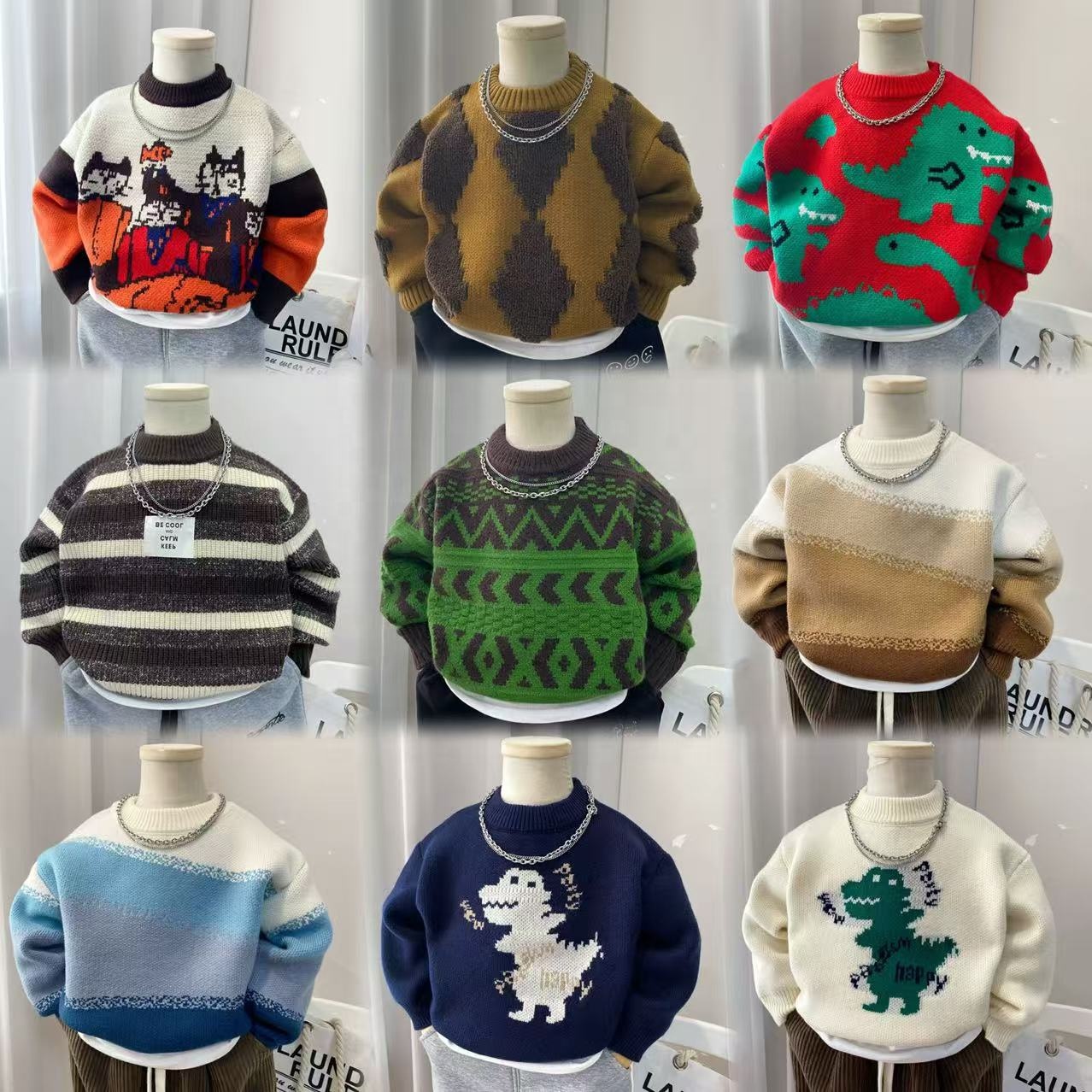Thick Knitted Baby Sweater, Retro Boys' Clothing, Oversized Children's Clothing, Pullover, Boys' and Children's Clothing