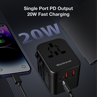 Wontravel 20W PD Pengisi Daya Cepat Adaptor Perjalanan Universal Colokan Dunia 3 USB Adaptor Perjalanan Internasional Semua dalam Satu