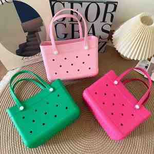 Simple Style Plain Color Tote <b>Beach</b> Bags Waterproof EVA Holes Bag DIY <b>Accessories</b> - Product Image 2