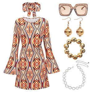 <strong>70s</strong> Disco Women Costume <strong>Outfit</strong> and Accessories Shiny Head with Sunglasses Necklace Earrings Bracelet for Stage Performance Party - Product Image 3