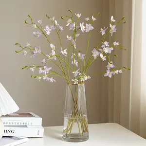 E011 plantes artificielles, Bouquet de fausses fleurs à 3 branches, fleurs de clématite en soie blanche rose artificielle
