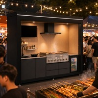 Cuisine extérieure moderne 2026 en aluminium avec volet roulant, armoire de cuisson intégrée complète avec robinet et système d'éclairage LED