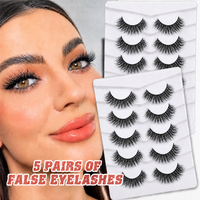 5 paires de faux cils 3D multicouches, effet naturel, volumineux et légers, en faux vison, avec bande en coton, réutilisables, vente en gros, marque privée