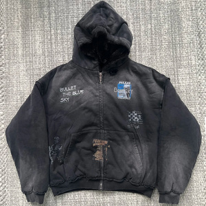 <span class=keywords><strong>Felpa</strong></span> con Cappuccio Personalizzata con Stampa Grafica, Effetto Stone Washed Vintage, Pesante, Foderata in Finta Pelliccia, con Zip, Calda per l'Inverno, Unisex - Product Image 1