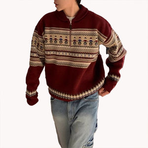 Suéter de Media Cremallera para Hombre, Otoño Invierno, Estilo Retro, Tejido Holgado, Cuello Solapa, Jersey Versátil, Prenda Superior Masculina, Ropa de Punto Versátil para Hombre - Product Image 5