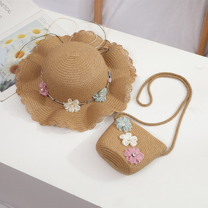 Conjunto de Sombrero de Paja y Bolso, Protección Solar de Verano, Diseño Floral de Princesa, Unisex, para Niñas, Casual, Ciclismo, Viajes Diarios, Playa - Product Image 6