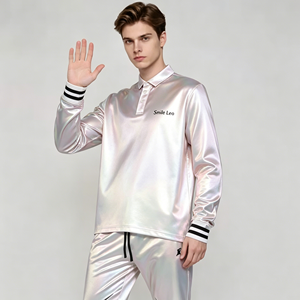 <span class=keywords><strong>Polo</strong></span> a Maniche Lunghe da Uomo con Logo Personalizzato, <span class=keywords><strong>Polo</strong></span> Lucida da Uomo, Elegante <span class=keywords><strong>Polo</strong></span> a Righe Bianche e Nere per Abbigliamento Casual - Product Image 2