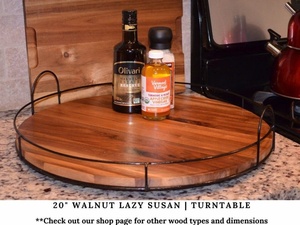 Large Rotating Walnut Wooden Lazy Susan Turntable With Metal <strong>Rails</strong> in Handmade - Product Image 6