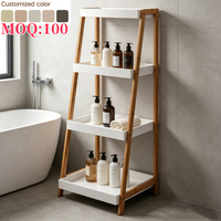 Étagère de salle de bain autoportante en bambou à 4 niveaux, panier de douche étanche, organisateur gain de place pour articles de toilette