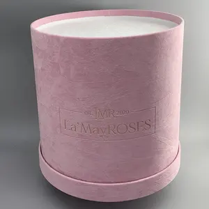 定制粉色天鹅绒圆花礼品包装绒面革花帽玫瑰盒