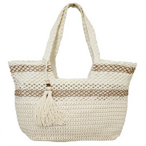 Crochet Straw Tote Bag Braided Shoulder Handbag Beach Travel Shopper for Women - Product Image 1
