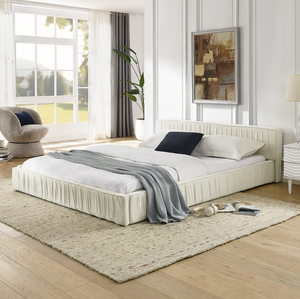 โครงเตียงปรับระดับได้ขนาดควีนไซส์ หุ้มผ้าเชนิลล์แบบจีบ พร้อมฐานเตียงแบบยกพื้น หัวเตียงทำจากไม้เนื้อแข็ง - Product Image 2