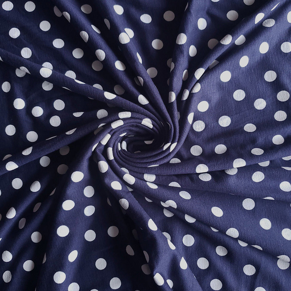 Dark Blue Polka Dot Discharge Printed Fabic For Dresses Cheap Fancy Jersey Fabric