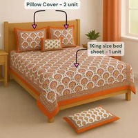 Parure de lit de luxe légère en coton biologique 100% premium, imprimé artisanal orange et rose, style bohème, taille King (90x108 po), 200 fils/cm²