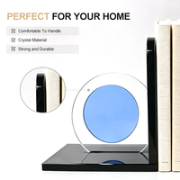 Serre-livres géométriques modernes en cristal, base noire brillante, cercle bleu gravé, support de livres de luxe pour bureau, décoration de table, cadeau de remise de diplôme