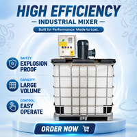 Mélangeur industriel multi-spécifications pour IBC et fûts de 1 tonne, adapté au mélange de pigments, peintures, shampoings, détergents et liquides.