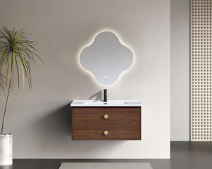 Ensemble de meuble-lavabo moderne en bois massif flottant avec miroir à éclairage tactile et fonctions anti-buée - Product Image 6