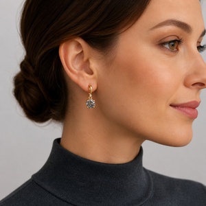 Boucles d'oreilles pendantes en argent sterling 925 plaqué or avec diamants poivre et sel naturels, design barre incurvée à taille ronde, cadeau pour elle - Product Image 3