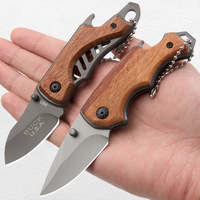 Mini couteau pliant de poche, lame en titane gris, manche en bois, ouvre-bouteille, acier inoxydable, EDC, outil de survie en plein air pour le camping