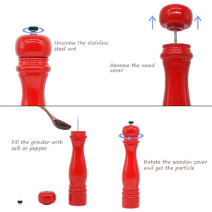 Meilleure vente 12 pouces grande capacité Premium rouge <span class=keywords><strong>en</strong></span> <span class=keywords><strong>bois</strong></span> manuel moulin à poivre et sel moulin à épices ensemble pour les vacances - Product Image 5