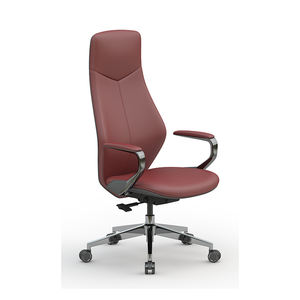 Chaise de bureau en cuir moderne, ergonomique, dossier haut, hauteur réglable, chaise pivotante de direction, accoudoirs, cadre en métal, design unique - Product Image 5