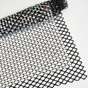 Mesh Rhinestone Fabric Hot Selling Soft Elastic Black Base Crystal AB Rhinestone Mesh Fabric Crystal Fabric For Garment