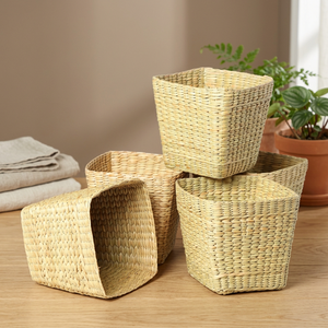 <b>Square</b> Natural Water Hyacinth Storage <b>Baskets</b> Stackable Eco-Friendly Rustic Multi-Purpose Organizers for Neatening - Product Image 2