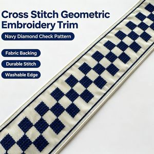Nastro Geometrico Ricamato a Coste Monofacciale ad Alta Tenacità, 100% Poliestere, Tessuto Grosgrain Goffrato per la Casa - Product Image 2