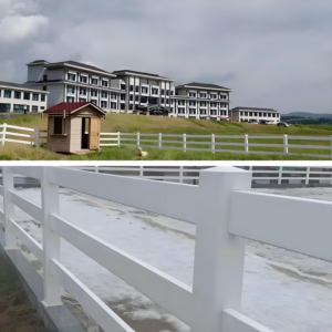 Yüksek kalite beyaz PVC kaplı üç raylar at çit zarif ülke yan çiftlik hayvancılık için ahşap kafes kapıları ısıl işlem görmüş - Product Image 5