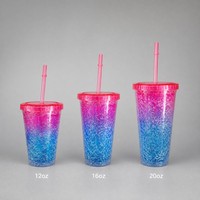 Gobelet isotherme 20oz à double paroi dégradé avec paille, réutilisable, personnalisable avec logo, idéal pour événements sportifs et cadeaux promotionnels