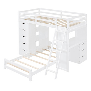 White Loft Bed With Desk And <b>Storage</b> Drawers For <b>Kids</b> Bedroom Furniture - Product Image 4