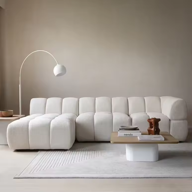 Minimalist Style Beige Sofa White Modular Sofa L-Shape Combo Sofa