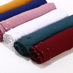 Écharpe Hijab en mousseline de soie, châle musulman, couleur Pure, nouvelles perles, Pashmina