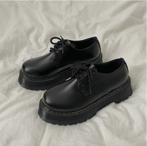 Chaussures décontractées à plateforme en cuir pour femmes Maxfree, chaussures en cuir à lacets noires - Product Image 4