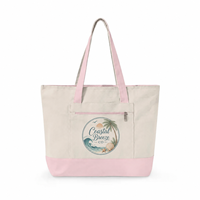 Sac fourre-tout en toile grand format avec poche avant zippée, personnalisable avec logo, sac de voyage imprimé thème côtier, sac à main de shopping
