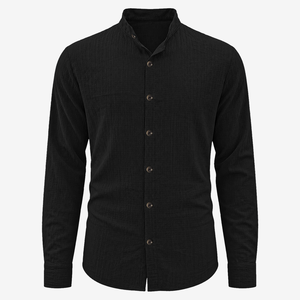 Camicie da Uomo Personalizzate con Logo, <span class=keywords><strong>Camicia</strong></span> a Maniche Lunghe Testurizzata con Colletto a Fascia e Bottoni, <span class=keywords><strong>Polsini</strong></span> Regolabili a Doppio Bottone - Product Image 3