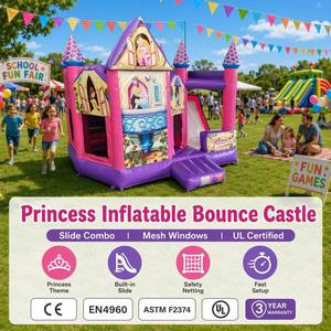 Château gonflable rose et violet <span class=keywords><strong>Disney</strong></span> Princess avec toboggan pour filles, fête d'anniversaire pour enfants, château gonflable pour sauter - Product Image 3