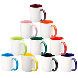 Kupa üreticisi 11 Oz porselen düz beyaz özel Logo süblimasyon boş seramik fincan çay kahve kupalar