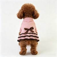 Robe pull pour chien en maille acrylique avec nœud décoratif, motif vague, chaude et confortable – Grande Vente