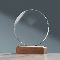 Trofeo de Cristal Grabado Personalizado al por Mayor, Placa con Base de Madera, Medalla de Cristal en Blanco para Ceremonias, Recuerdos y Honores