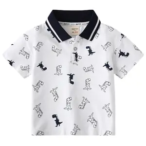 卸売新しいファッション夏の子供男の子綿100% 恐竜プリント黒と白のストライプTシャツ