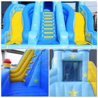 Château gonflable double toboggan bleu rêveur, château gonflable princesse avec toboggan pour fêtes et famille