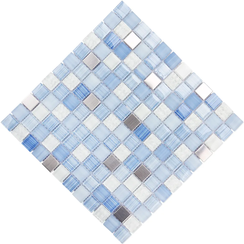 Fabrik preis Quadrat weiß blau gebürstet Glas Edelstahl Badezimmer fliesen Wandmosaike