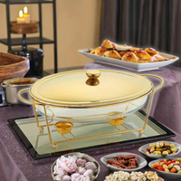 Couvercle en forme d'oeuf Table à manger Verre résistant aux hautes températures Température constante Gaz Puissance Alcool Four à carburant Four de buffet argenté
