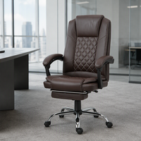 Chaise de bureau exécutive contemporaine ergonomique à dossier haut en cuir PU marron avec repose-pieds, hauteur réglable, accoudoirs en nylon pivotants